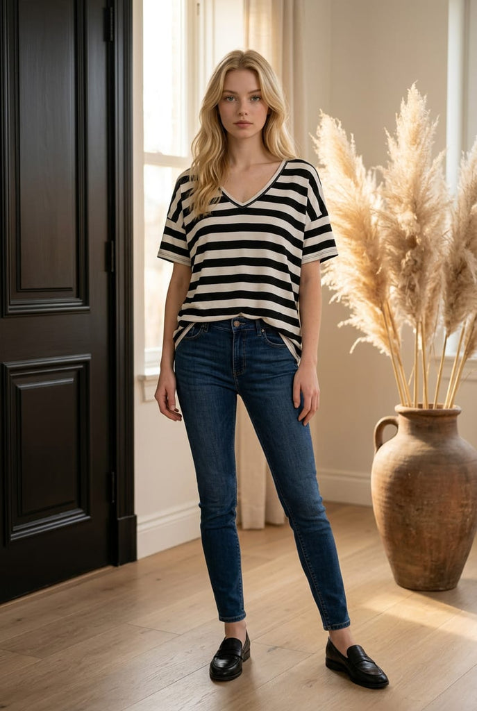 Meena V-Neck Striped Tee