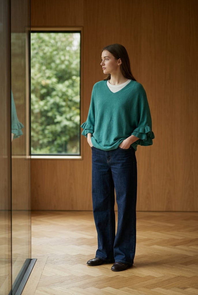 Finley Ruffle Sleeve V-Neck Knit