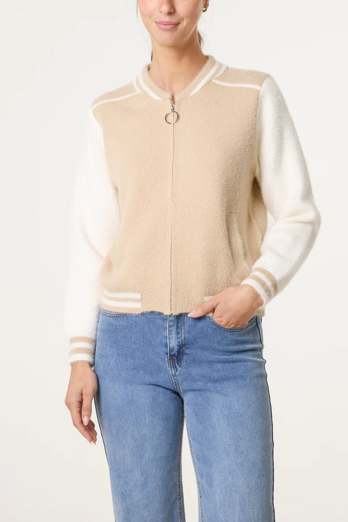 Claire Luxury Knit Zip-Up Bomber Jacket