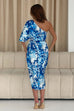 Ira One Shoulder Wrap Skirt Midi Dress