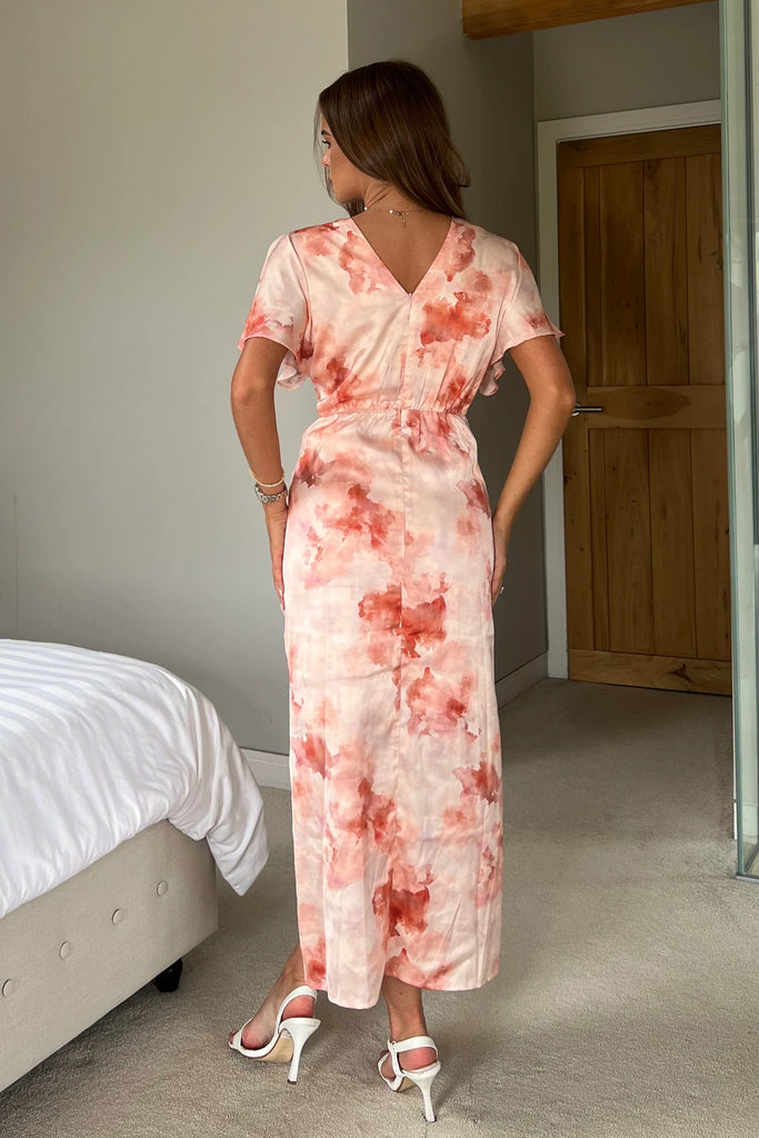 Priscilla Marble Print Wrap Midi Dress
