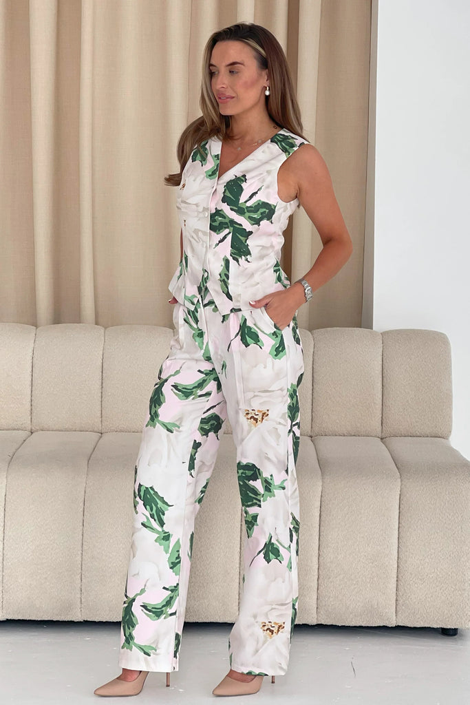Jo Leaf Print Tailored Trousers