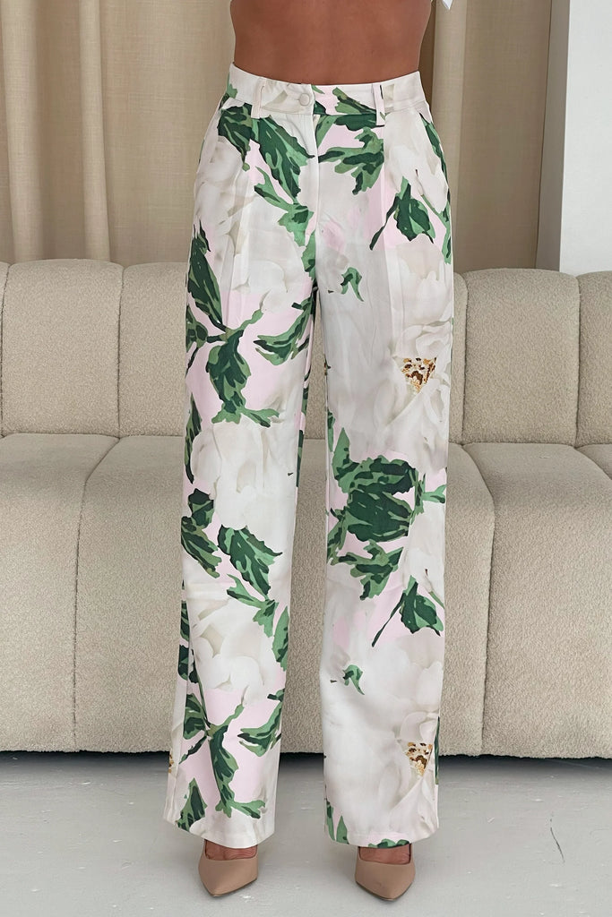 Jo Leaf Print Tailored Trousers