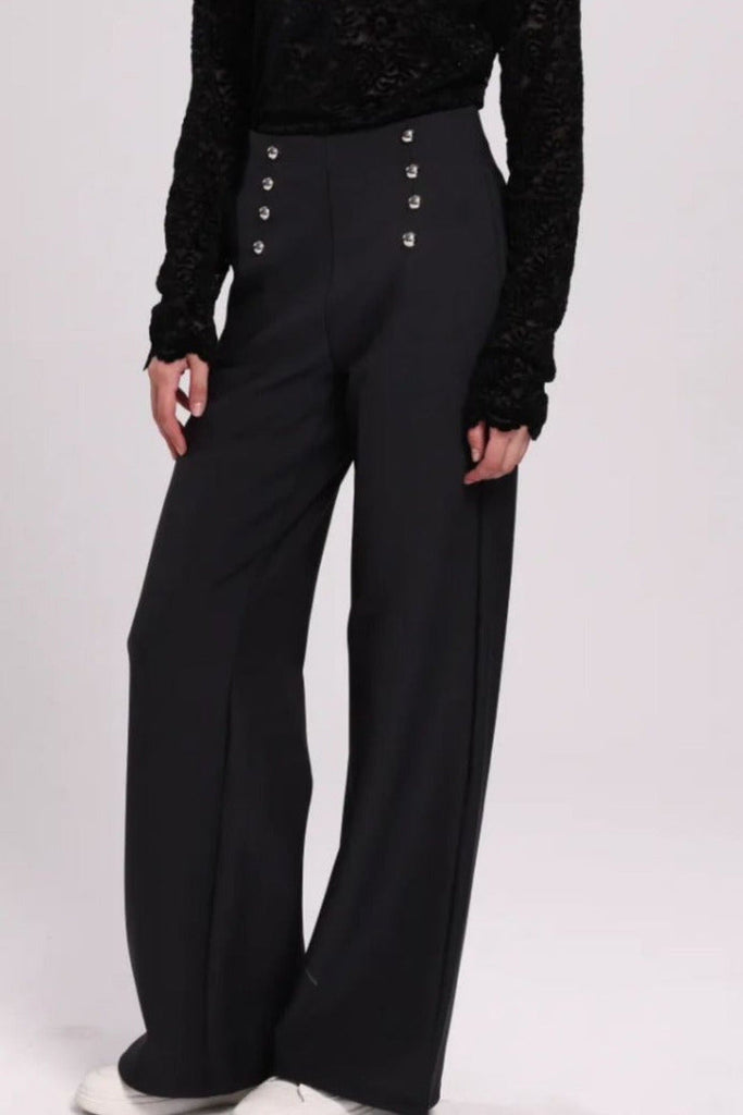 Hattie Button Detail Wide Leg Trousers