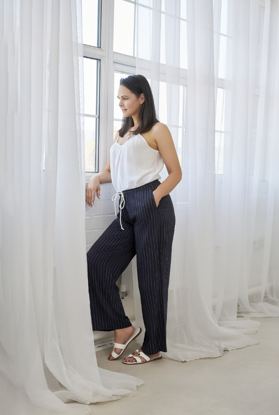 River Wide Leg Pinstripe Trousers