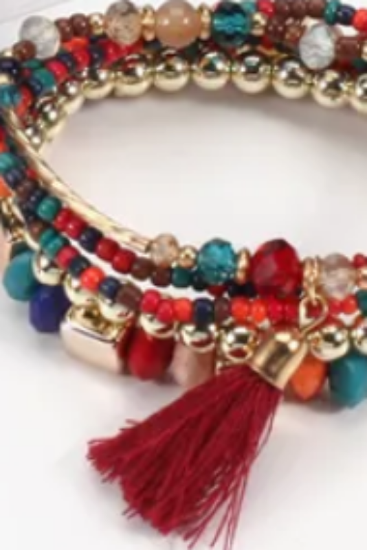 Cara Tassel Beaded Bracelet Set