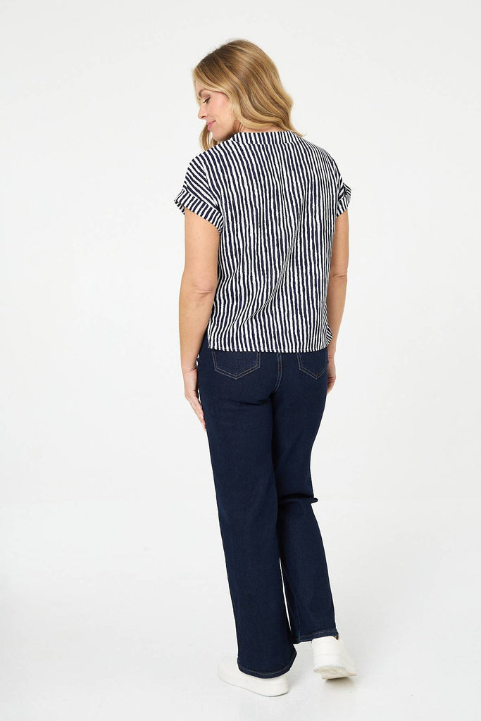 Lorraine Striped Button Front Top