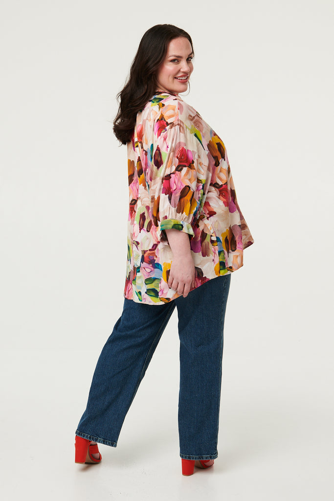 Jilly Brushstroke Print Notch Neck Shirt