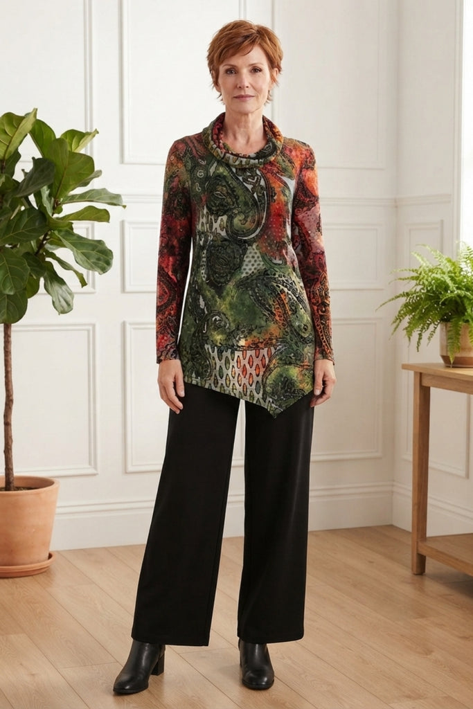 Brodie Textured Paisley Cowl Tunic Top