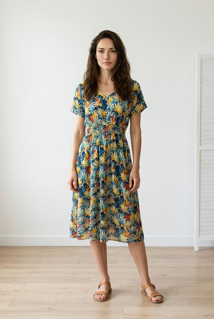 Dasha Leaf Print Midi Dress