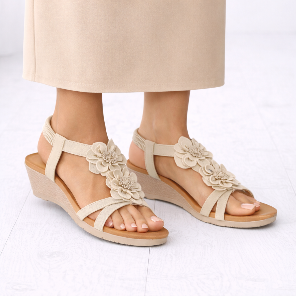 Elliana Flower Detail Wedge Sandals