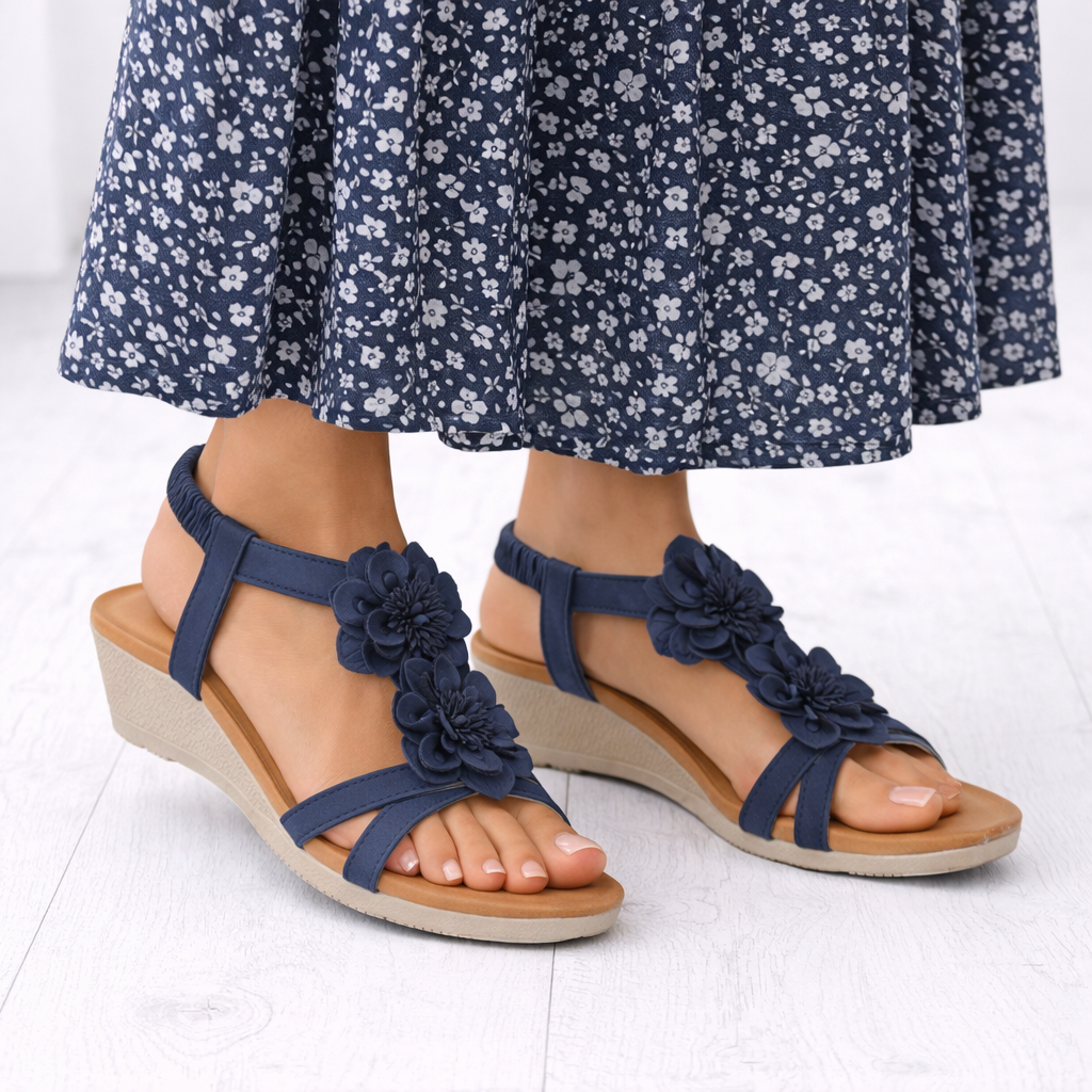 Elliana Flower Detail Wedge Sandals