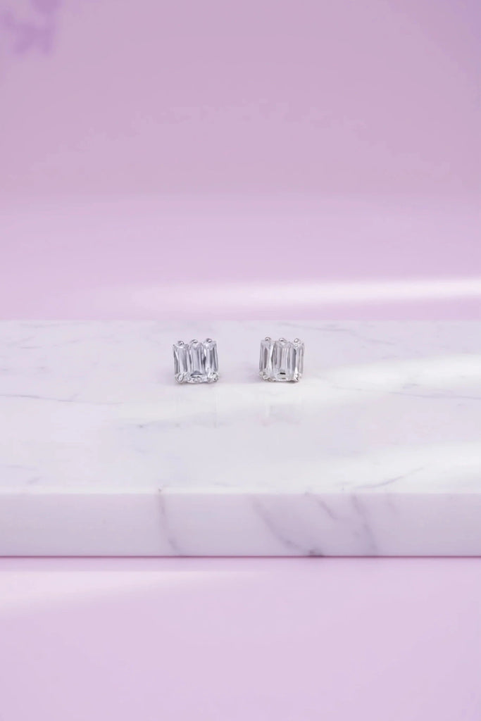 Imogen Square Baguette Cut Crystal Stud Earrings