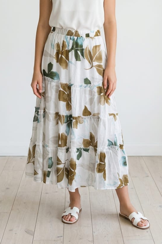 Esme Leaf Print Midi Skirt