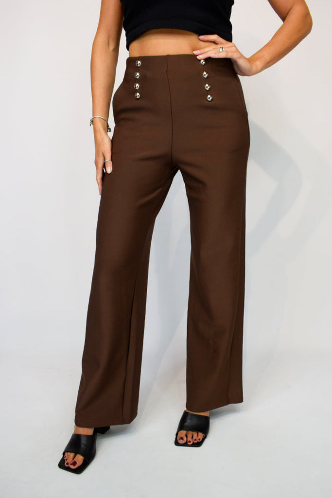 Hattie Button Detail Wide Leg Trousers