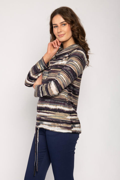 Lila Blurred Stripe Cowl Neck Top