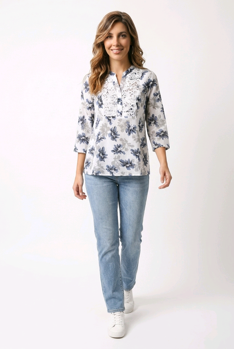 Gaynor Blurred Flower Pull-On Shirt