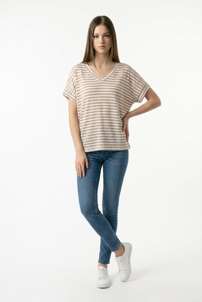 Laina Classic V-Neck Stripe Tee