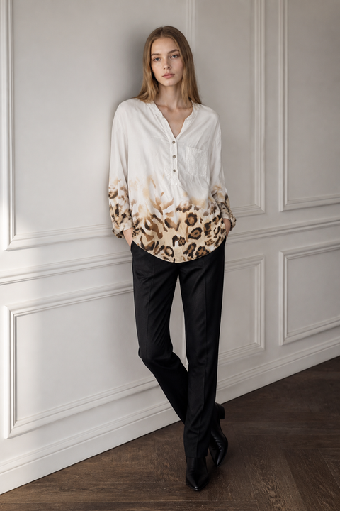 Tully Leopard Hem Notch Neck Shirt