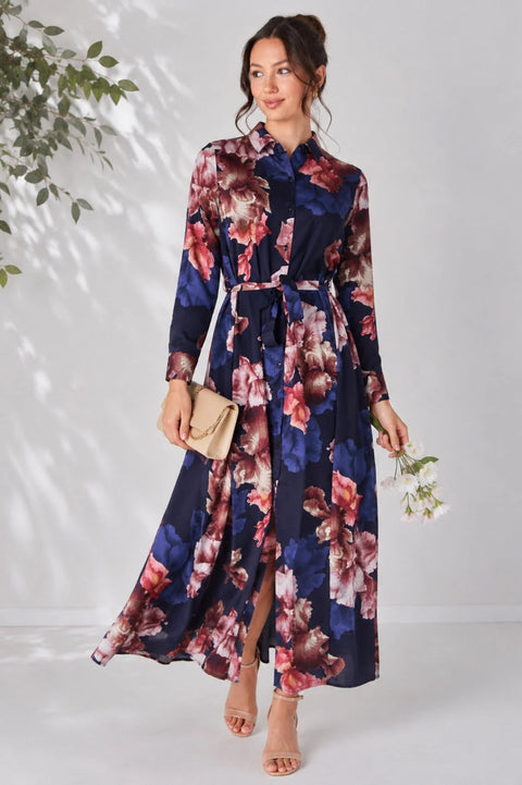 Lainey Floral Belted Maxi Shirt Dress