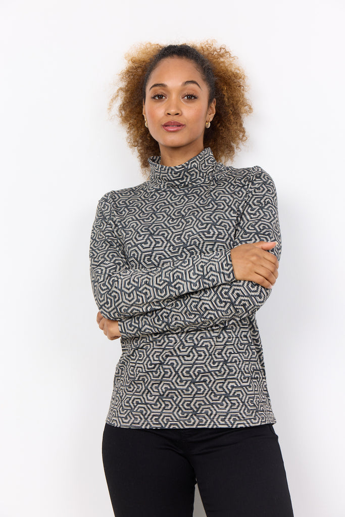 Galina Geometric Funnel Neck Top