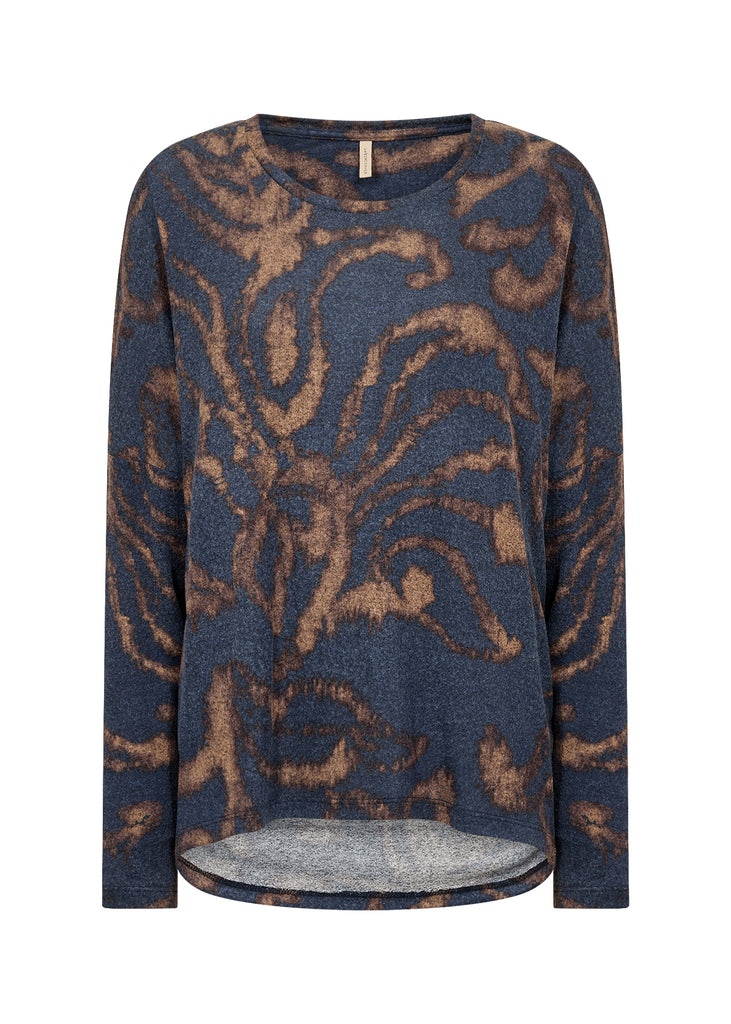 Biara Fleece Abstract Leaf Print Top