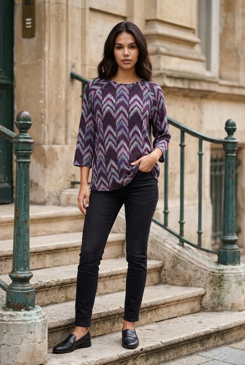 Nadia Chevron Print Cosy Top