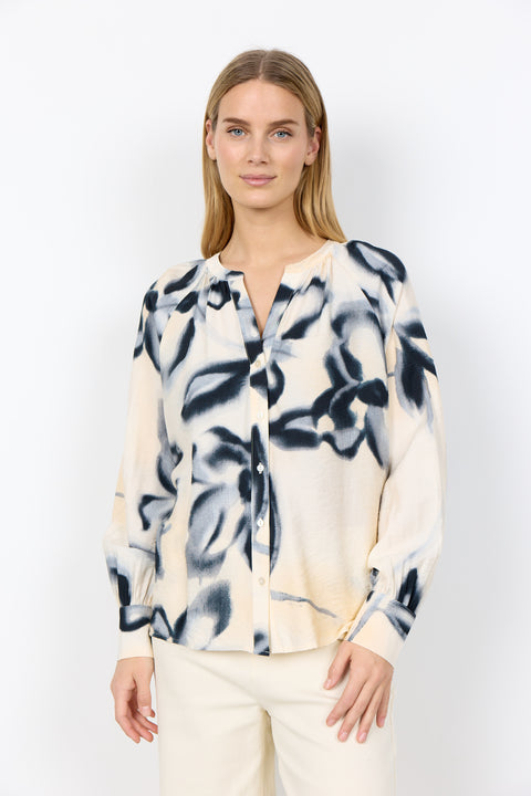 Cate Floral Abstract Notch Neck Shirt
