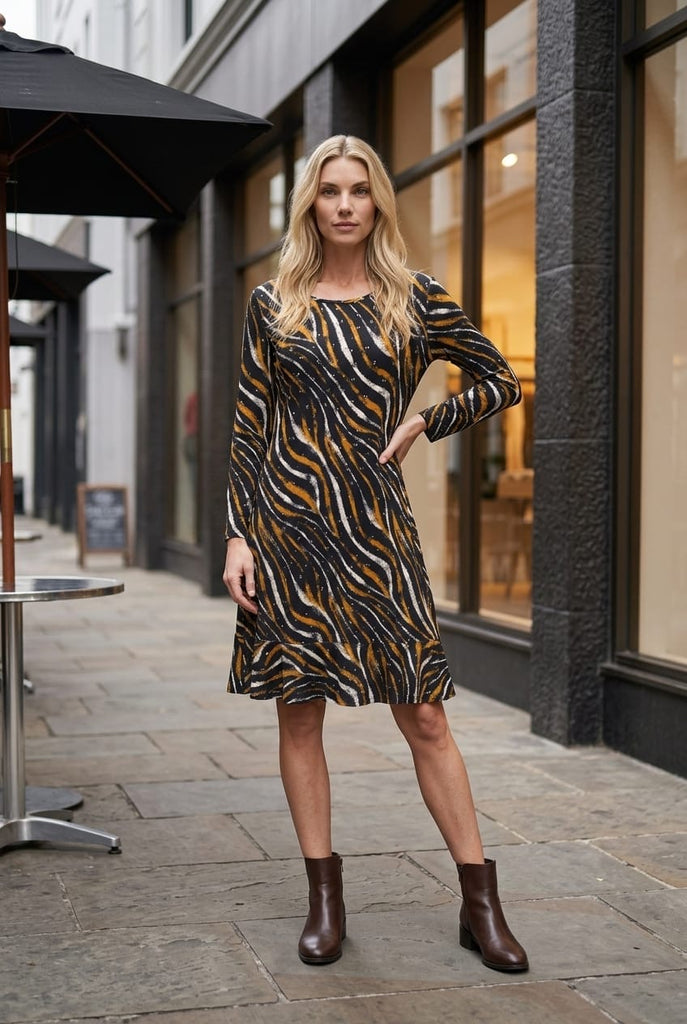 Eldora Frilled Hem Wave Print Dress