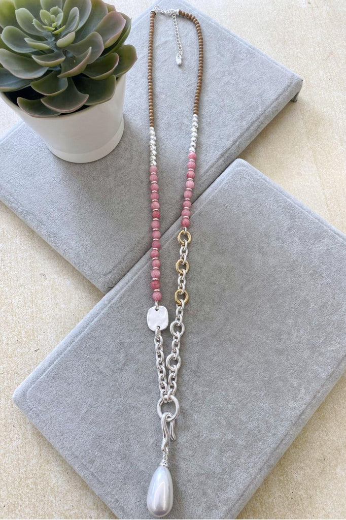 Hazel Beaded Pearl Drop Necklace