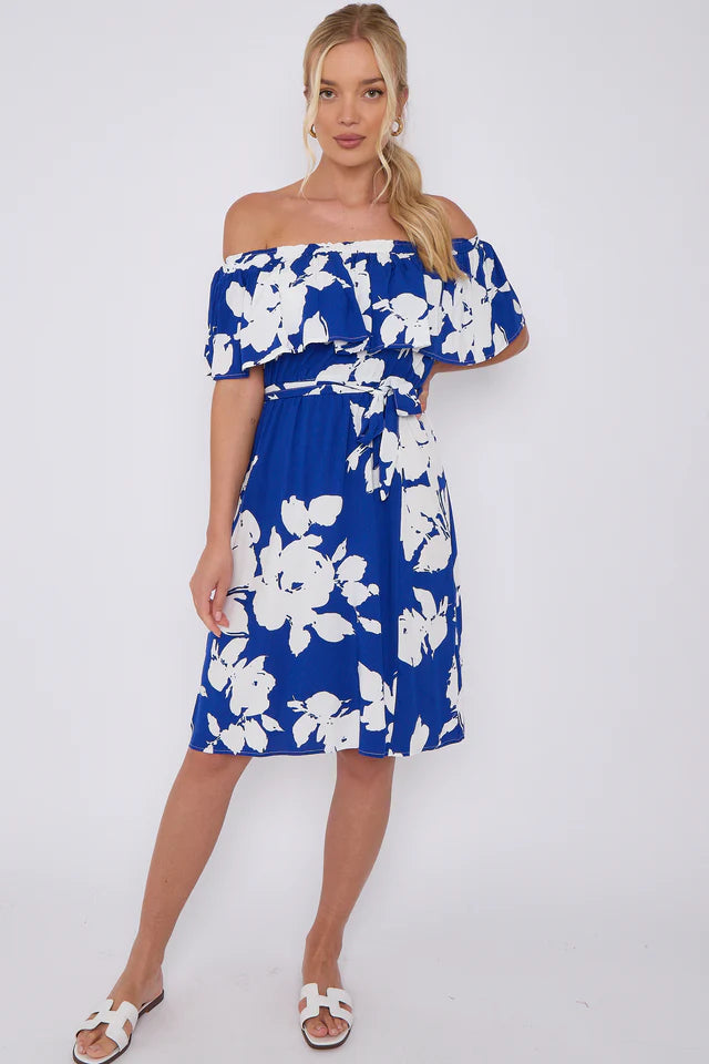 Reagan Abstract Print Bardot Dress