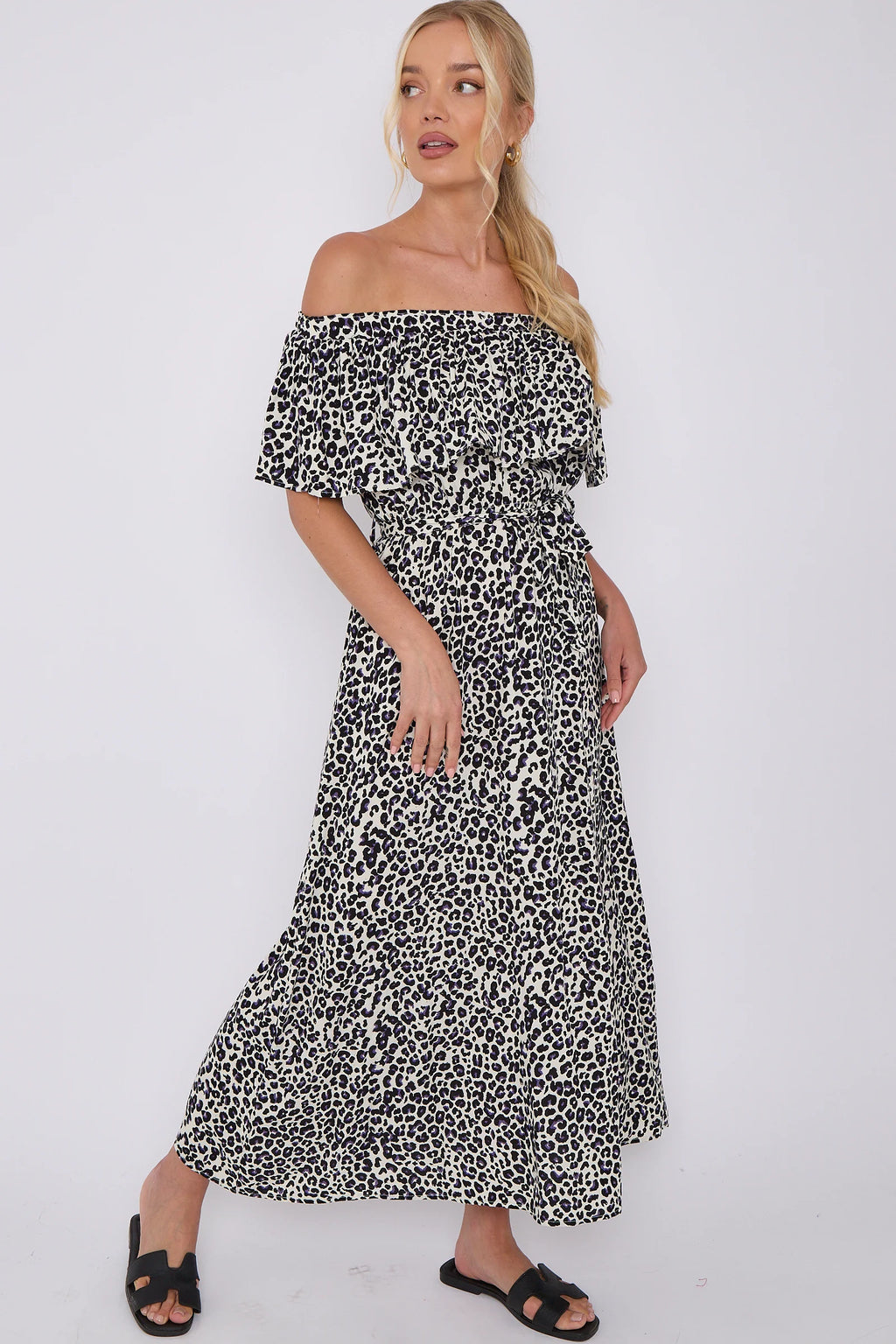 Reagan Leopard Print Bardot Maxi Dress Emporium