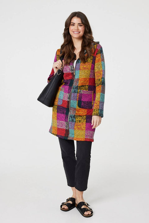 Mandy Check Print Hooded Coatigan