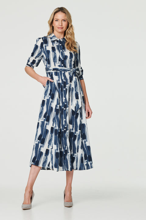 Winifred Blue Abstract Print Shirt Dress
