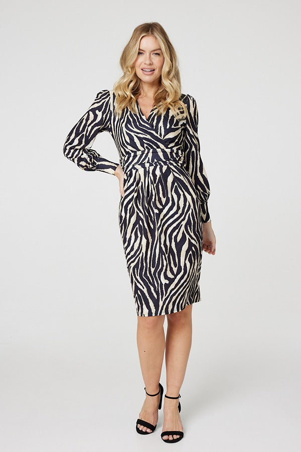 Florine Zebra Print Crossover Midi Dress