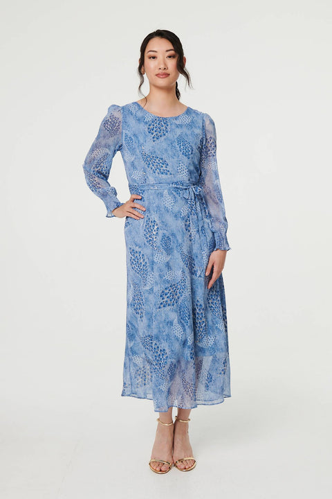 Zuri Feather Print Midaxi Dress
