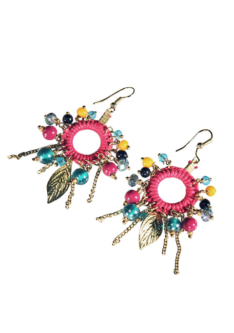 Loulou Boho Leaf & Bead Earrings