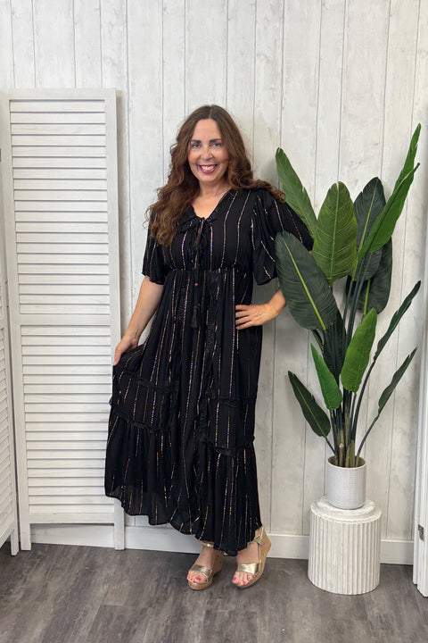 Rosina Boho Metallic Stripe Dress