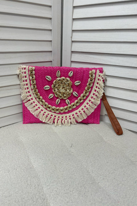 Jennifer Seashell Woven Clutch Bag