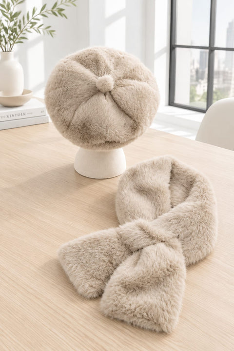 Fallon Furry Beret & Scarf Set