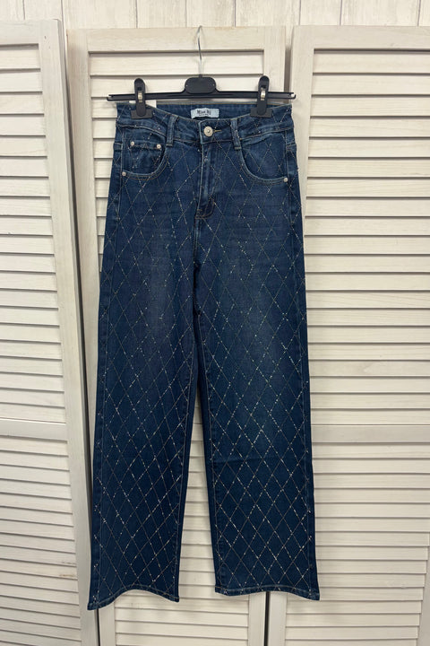 Laura Embellished Diamond Wide Leg Jeans