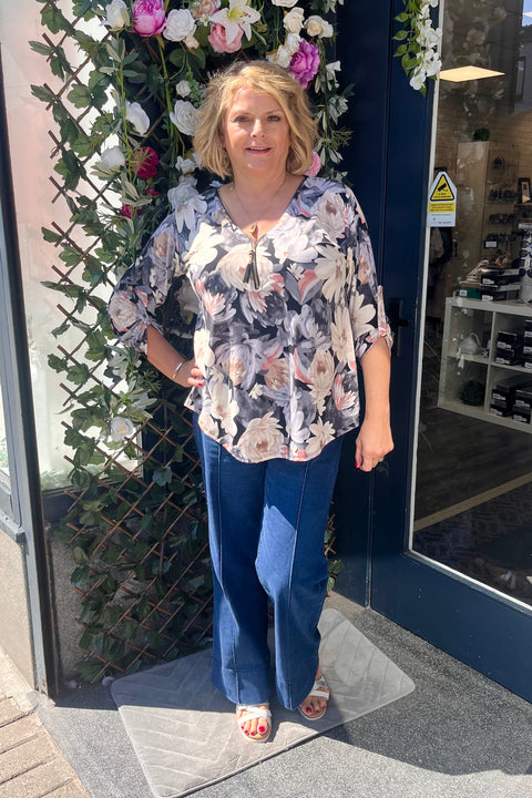 Lou Zip Detail Floral Print Top