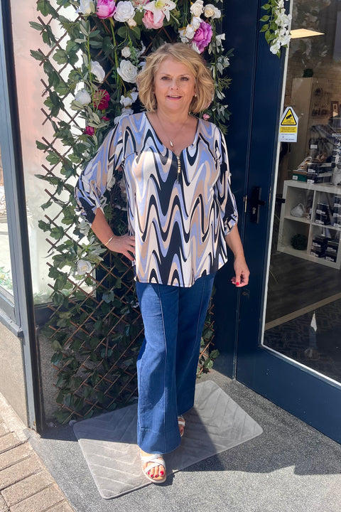 Lou Zip Detail Swirl Print Top