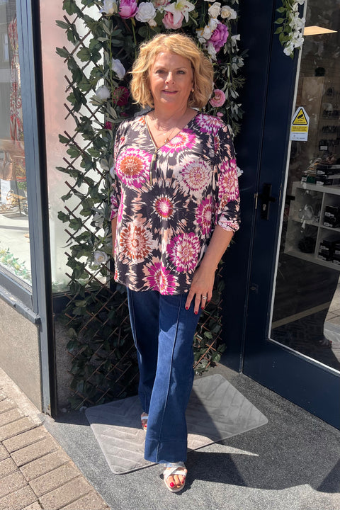 Lou Zip Detail Kaleidoscope Print Top