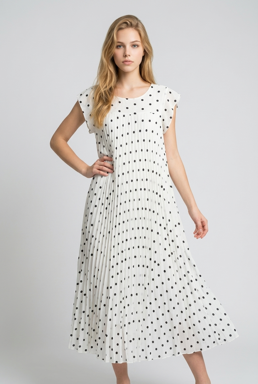 Brielle Spot Print Pleated Maxi Dress