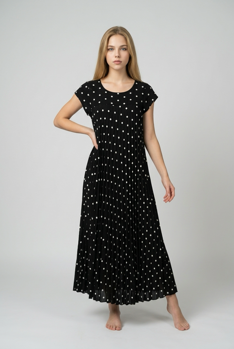 Brielle Spot Print Pleated Maxi Dress