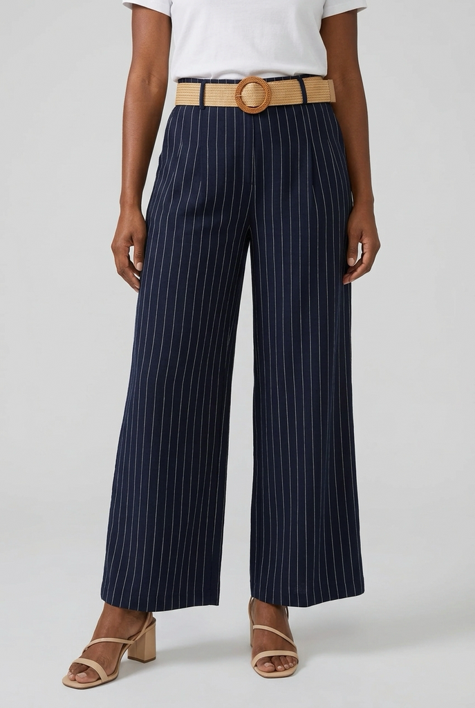 Marina Pinstripe Wide Leg Belted Trousers