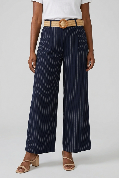 Marina Pinstripe Wide Leg Belted Trousers
