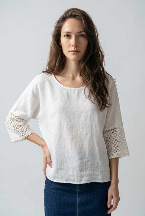 Claudia Linen Crochet Detail Top