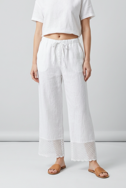 Claudia Linen Crochet Detail Trousers